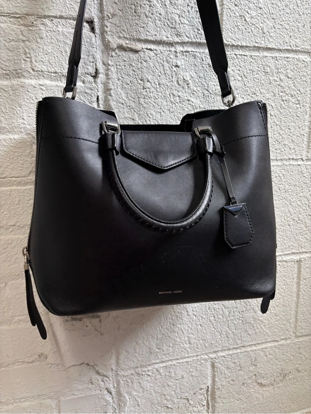 Michael Kors Blakely Black Leather Braided-Handle Tote